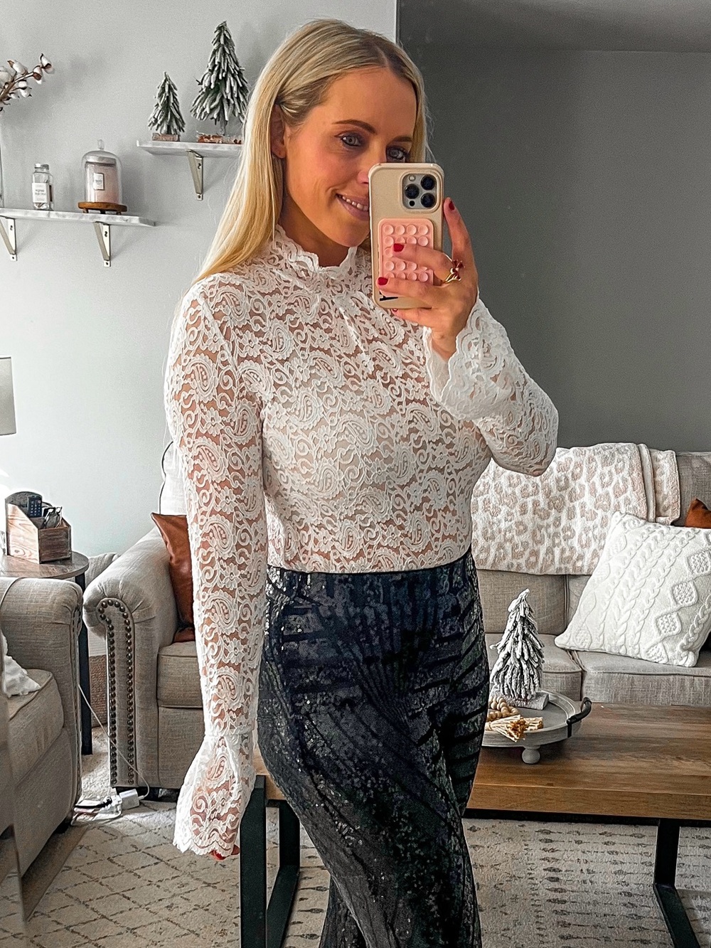 Elegant White Lace Long-Sleeve Top